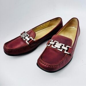 COLE HAAN Anjali Leather Brown & Silver Chain Link Loafers Women’s Size 7 B